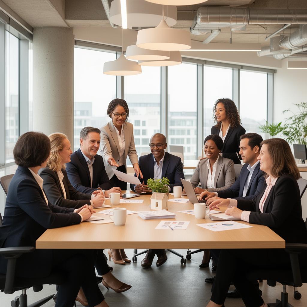 Real estate professionals collaborating in an office